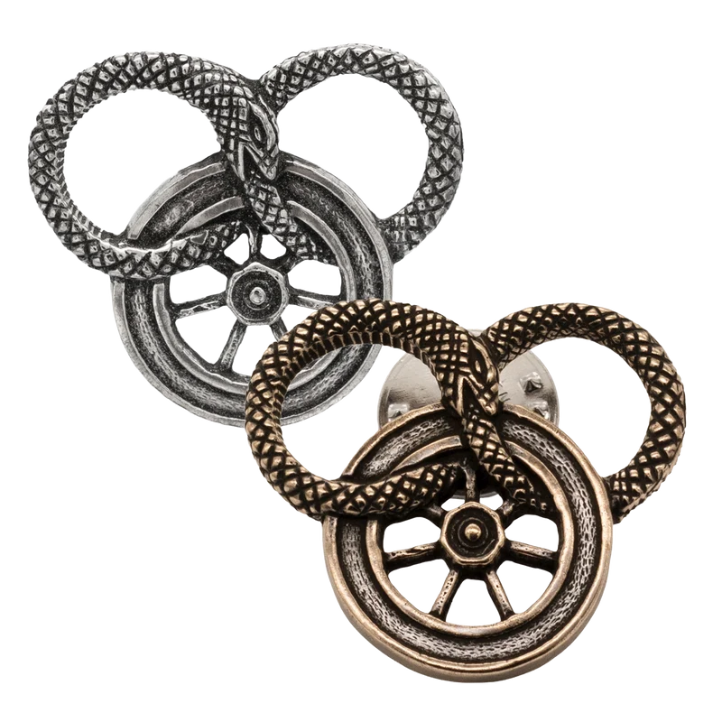 Snake and Wheel Lapel Pin - Sterling Silver or Bronze