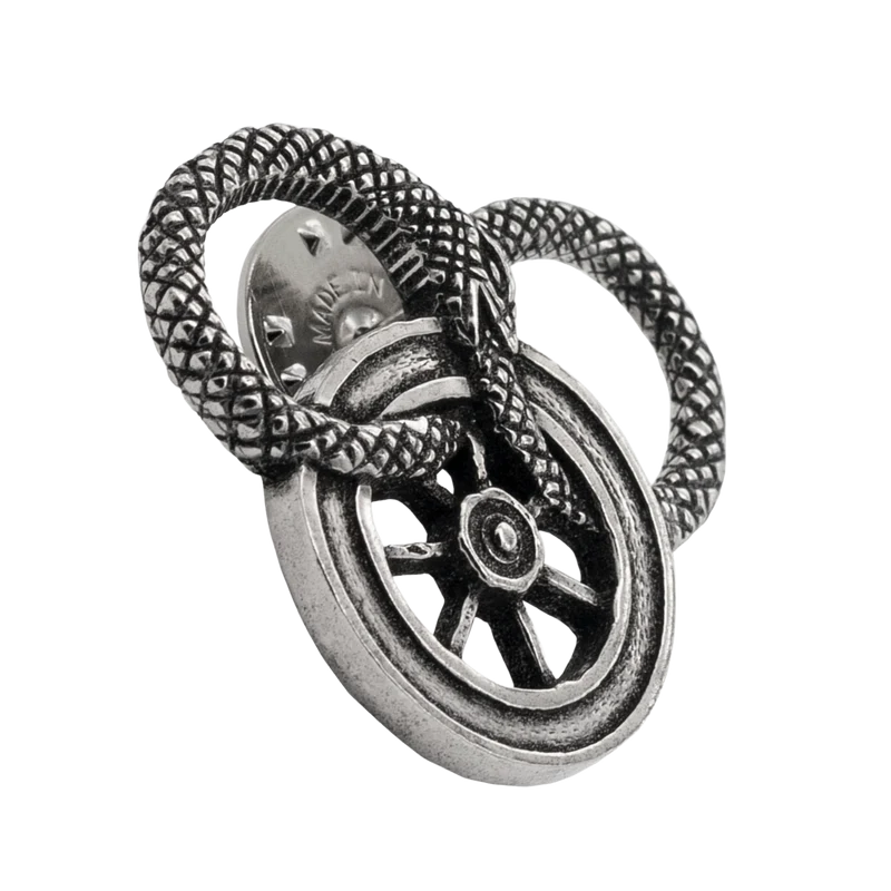 Snake and Wheel Lapel Pin - Sterling Silver or Bronze