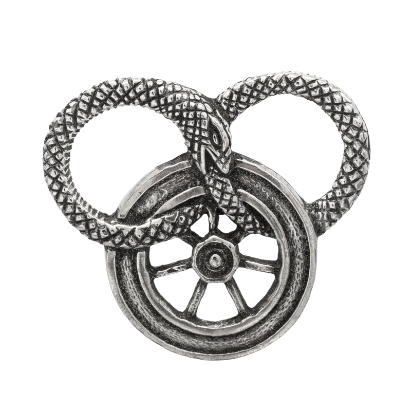 Snake and Wheel Lapel Pin - Sterling Silver or Bronze