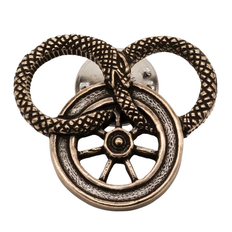 Snake and Wheel Lapel Pin - Sterling Silver or Bronze