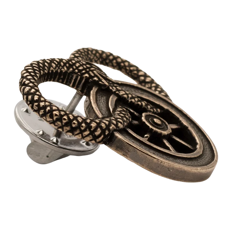 Snake and Wheel Lapel Pin - Sterling Silver or Bronze