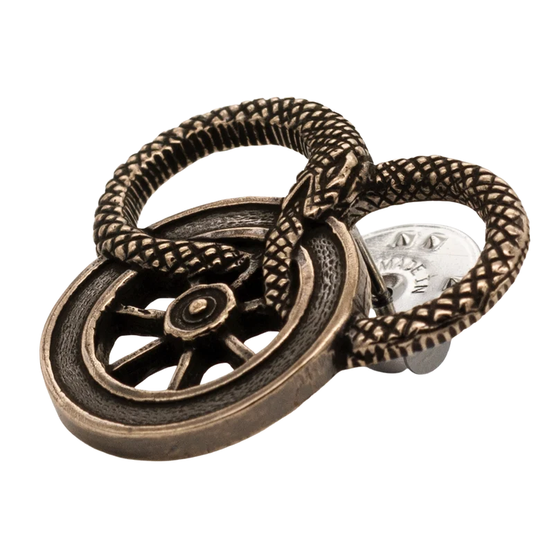 Snake and Wheel Lapel Pin - Sterling Silver or Bronze
