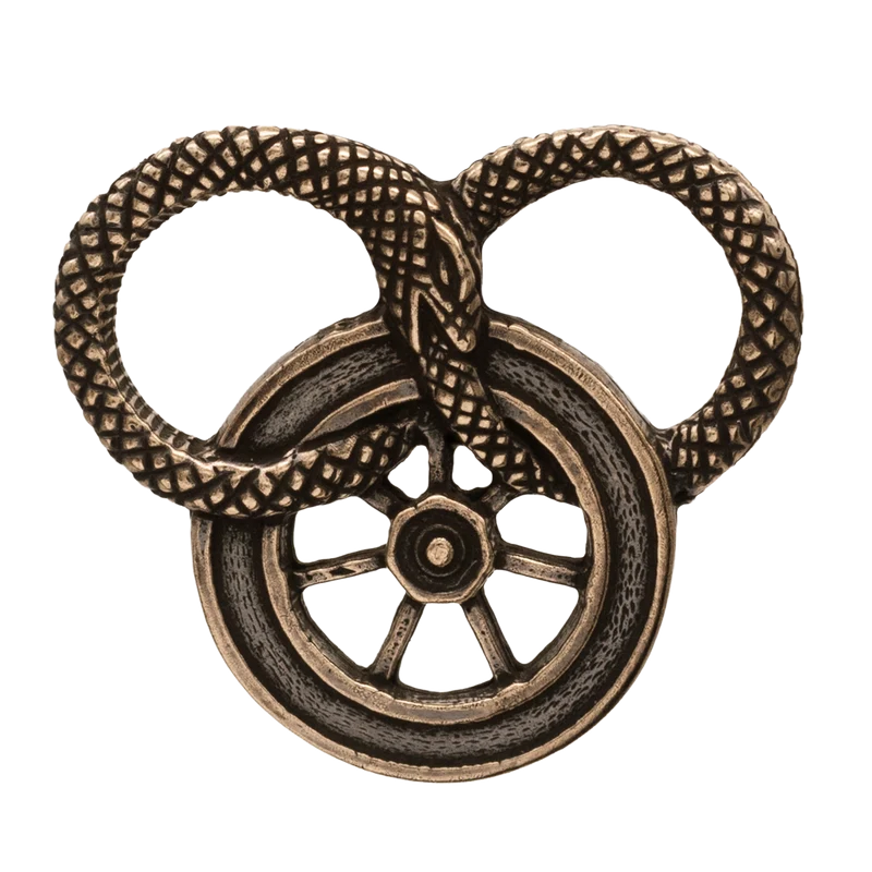 Snake and Wheel Lapel Pin - Sterling Silver or Bronze