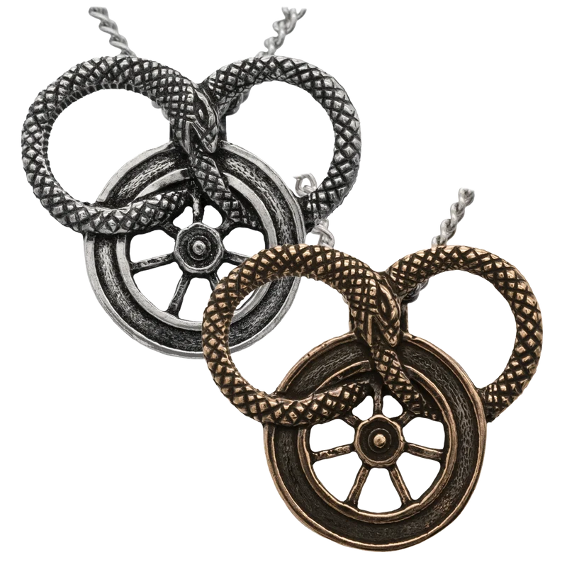 Snake and Wheel Necklace - Sterling Silver or Bronze