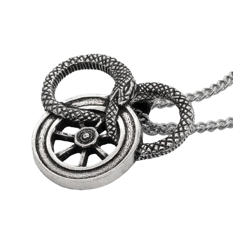 Snake and Wheel Necklace - Sterling Silver or Bronze