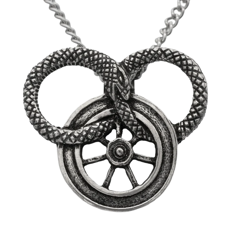 Snake and Wheel Necklace - Sterling Silver or Bronze