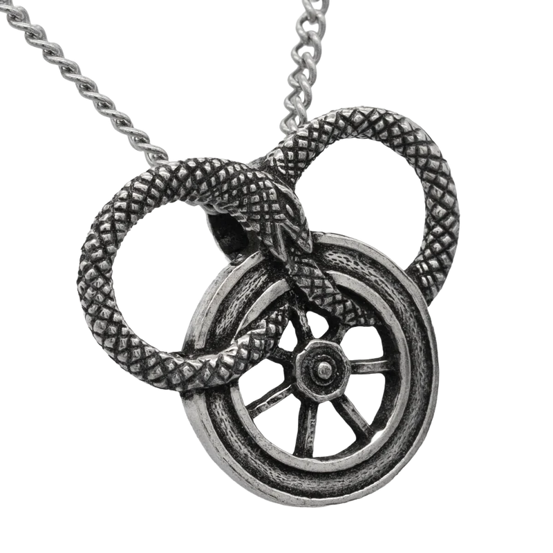Snake and Wheel Necklace - Sterling Silver or Bronze