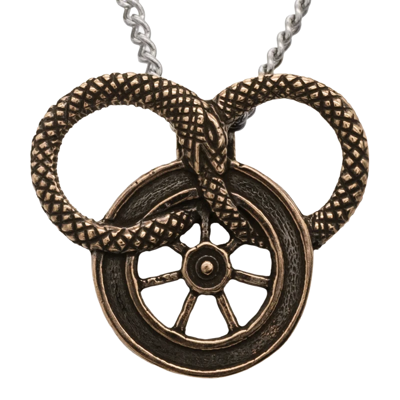 Snake and Wheel Necklace - Sterling Silver or Bronze
