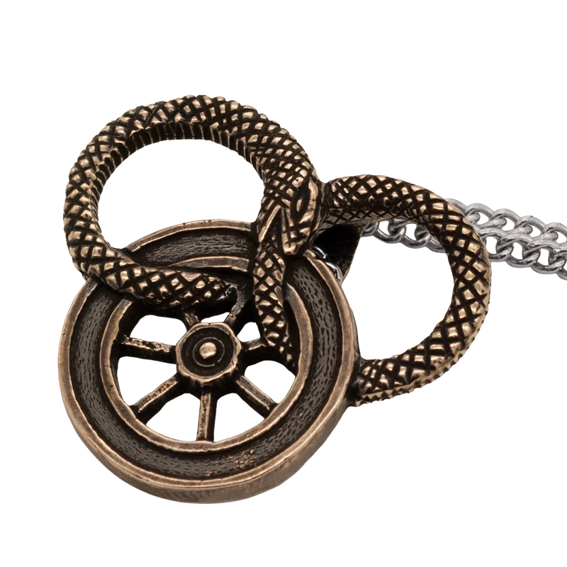 Snake and Wheel Necklace - Sterling Silver or Bronze