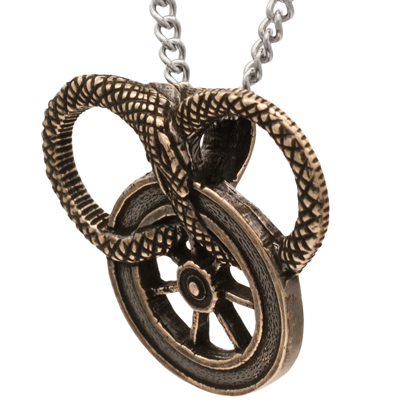 Snake and Wheel Necklace - Sterling Silver or Bronze