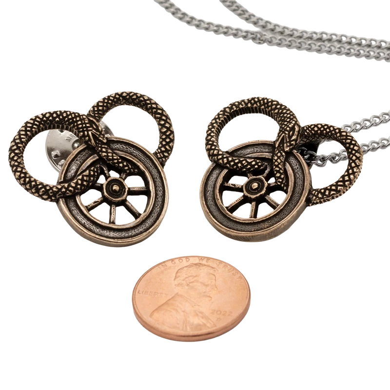 Snake and Wheel Necklace - Sterling Silver or Bronze