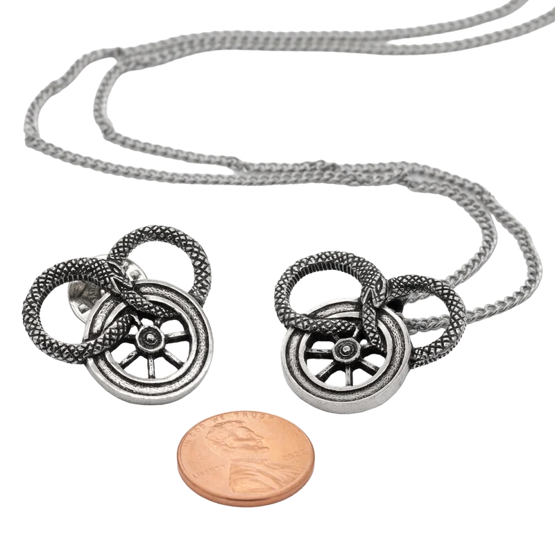 Snake and Wheel Necklace - Sterling Silver or Bronze
