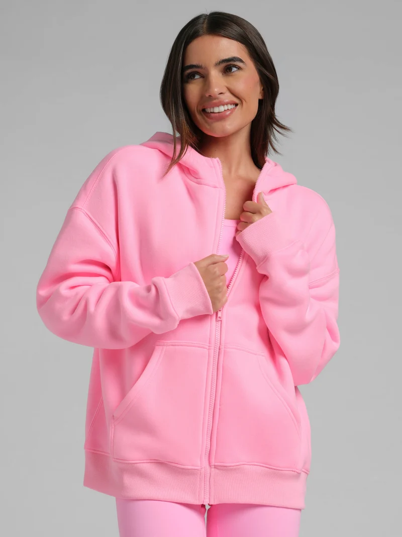 Neon Basic Crop Zip Hoodie