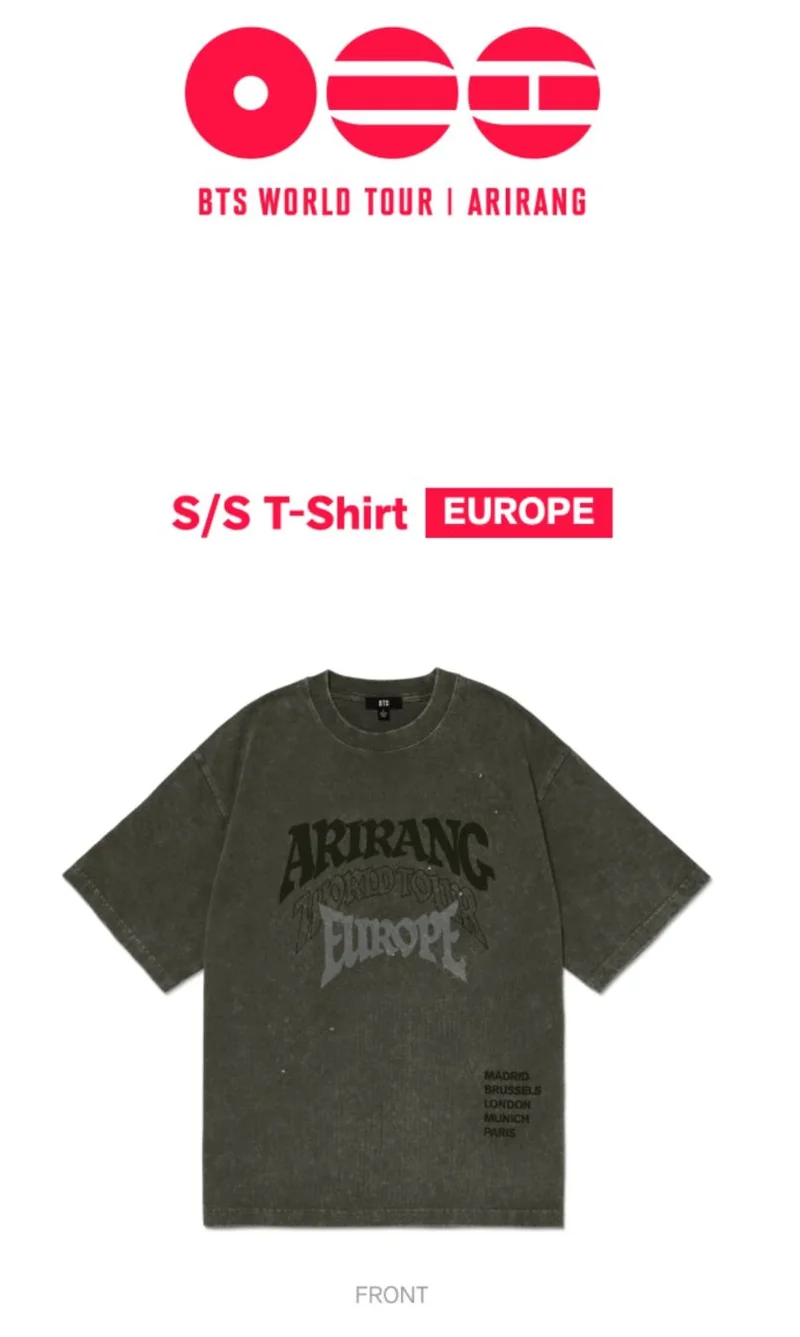 BTS - ZIP-UP HOODIE & S/S T-SHIRT EUROPE (WORLD TOUR 'ARIRANG' OFFICIAL MD)