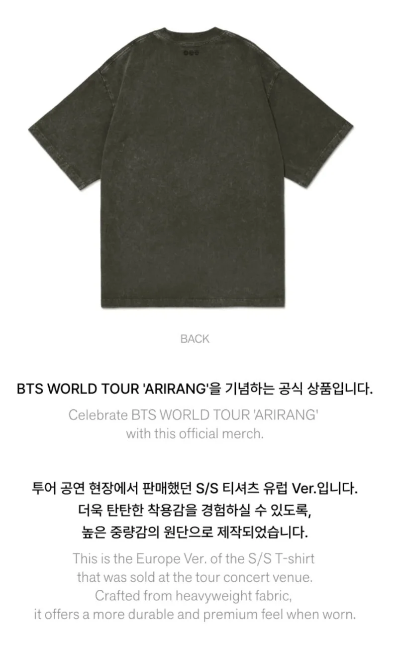 BTS - ZIP-UP HOODIE & S/S T-SHIRT EUROPE (WORLD TOUR 'ARIRANG' OFFICIAL MD)