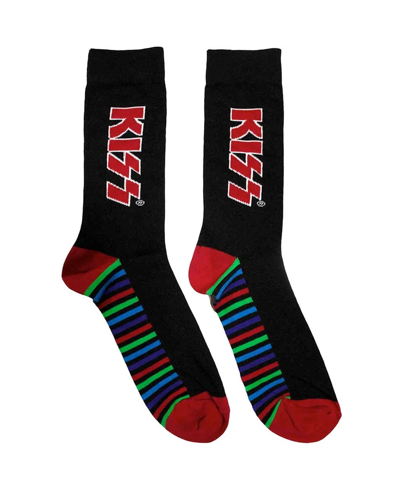 Kiss - Calcetines "Logo Rojo y Rayas"
