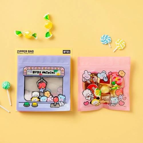 BT21 Zipper Bag (2ea designs: 5ea Pink, 5ea Purple / 10ea 1 Set )