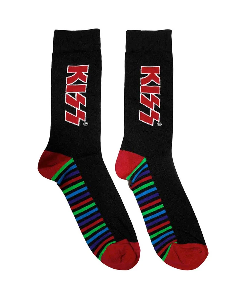 Kiss - Calcetines "Logo Rojo y Rayas"