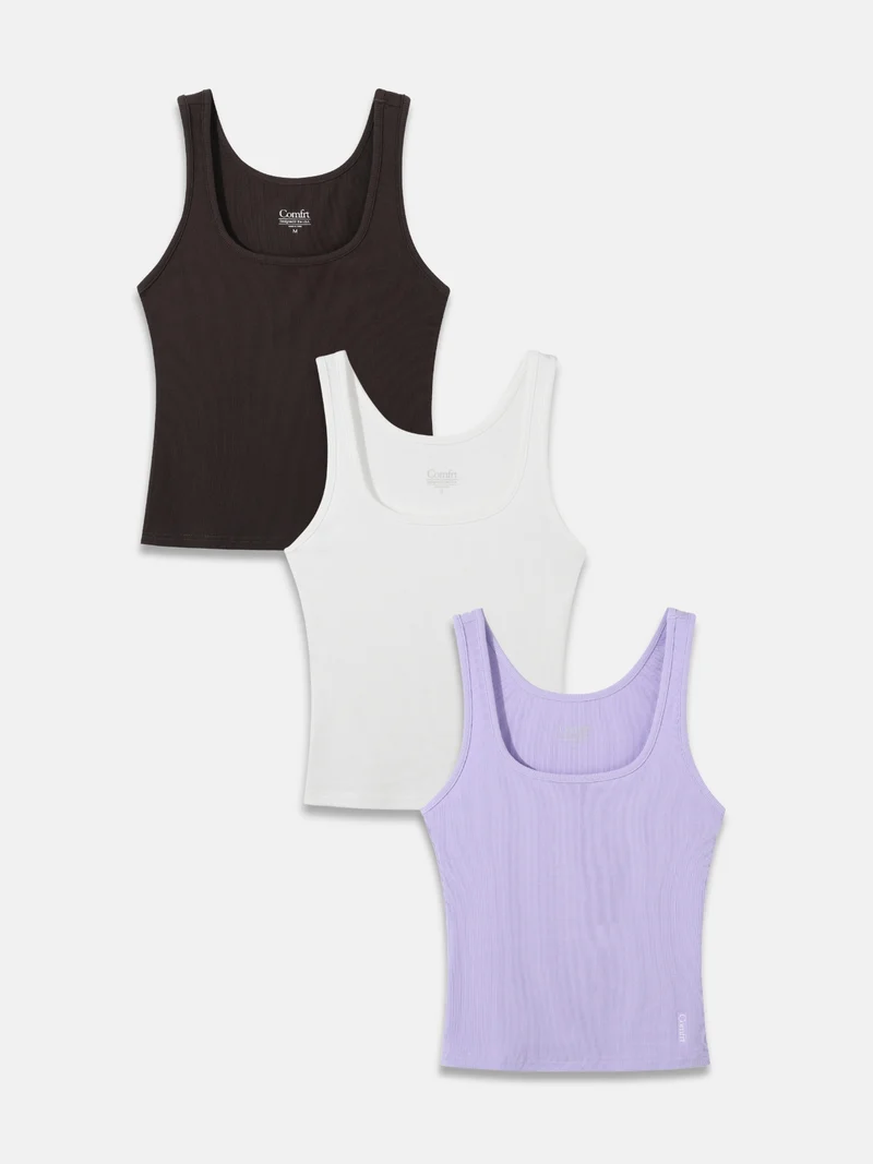 Rib Contour Waist Length Tank 3-Pack