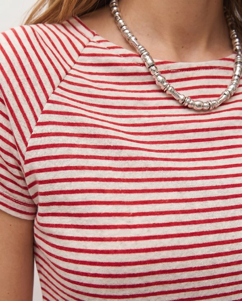 Camiseta manga renglant efecto evasé