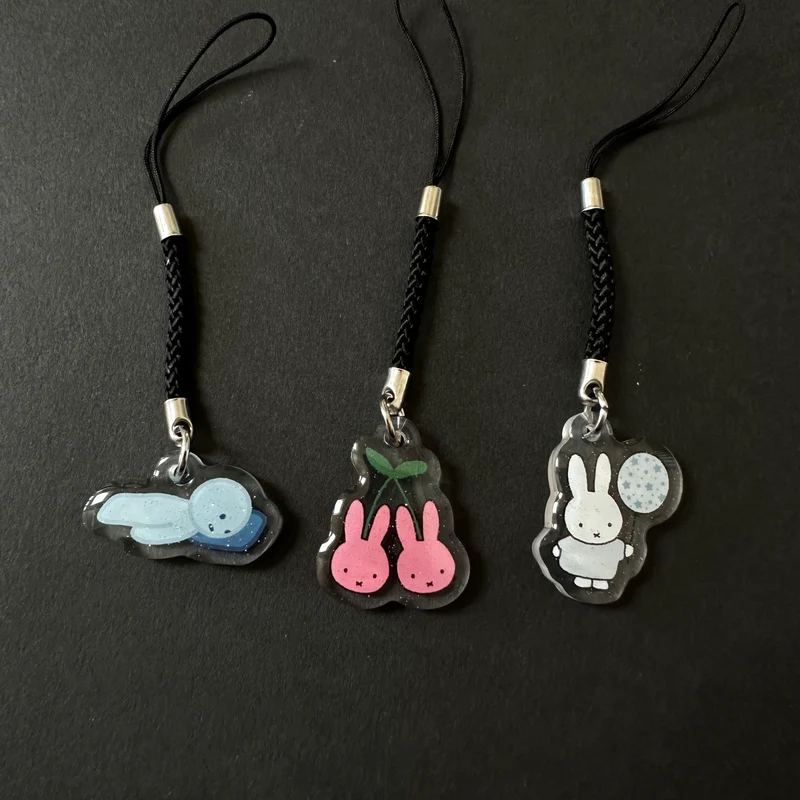 Smiski & miffy glittery phone charms / keychain