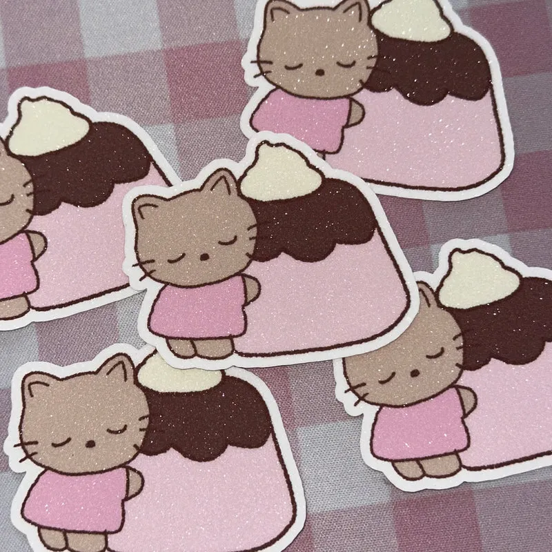 Brown cat pudding glitter sticker flake