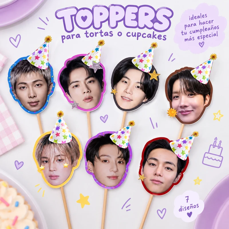 PACK 15 Toppers Variados de BTS para Cumpleaños