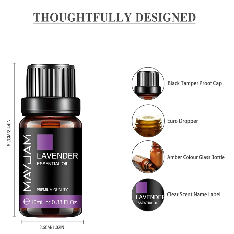 MAYJAM 10ML Essential Oil Lavender Jasmine Eucalyptus Vanilla Sandalwood Bergamot Rosemary Citronella Cinnamon Fragrance Oil