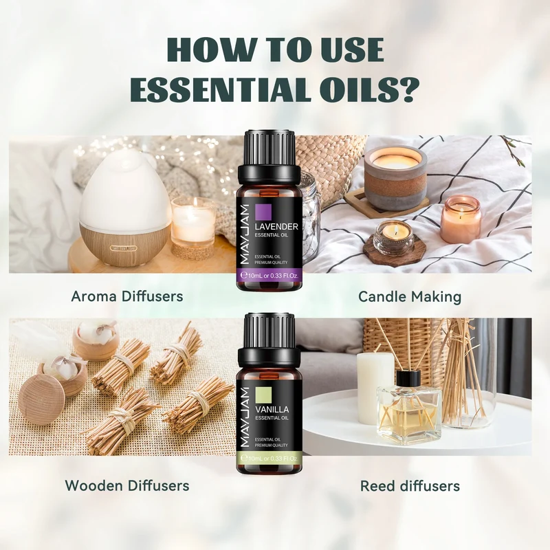 MAYJAM 10ML Essential Oil Lavender Jasmine Eucalyptus Vanilla Sandalwood Bergamot Rosemary Citronella Cinnamon Fragrance Oil