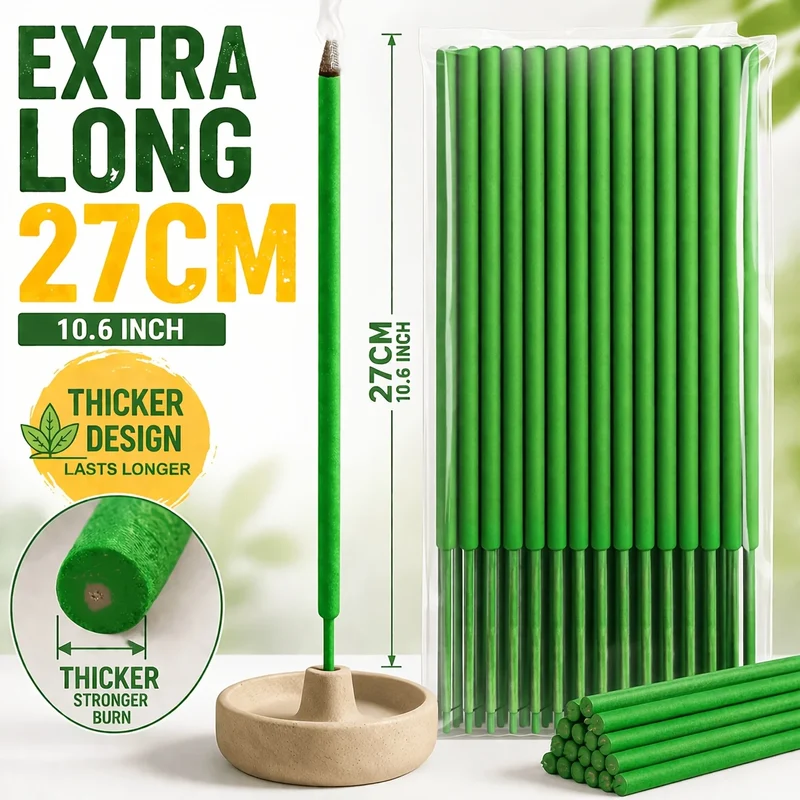 27cm Thick Lemongrass Mosquito Repellent Incense Sticks—Burn Time Can Last up to 1 to 2.5 Hours (Burning Time Is Affected by Wind Conditions), Contains Lemongrass Oil, Mint, and Rosemary Fragrance, Suitable for Patios, Gard
