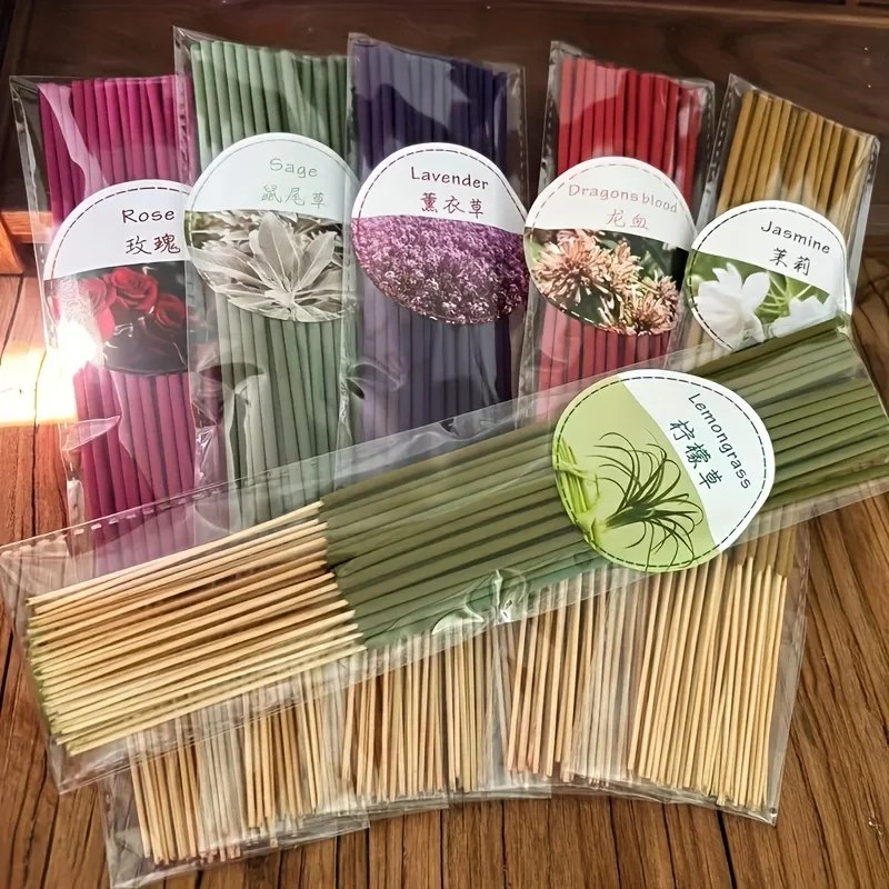6 Sets of Approximately 126 High-Quality Incense Sticks - Including Shrubs, Lavender, Lemongrass, Dragon's Blood, Rose, Jasmine, Cherry Blossom, Suitable for Purification, Yoga Meditation, and Home Use - Perfect Gift with Lon