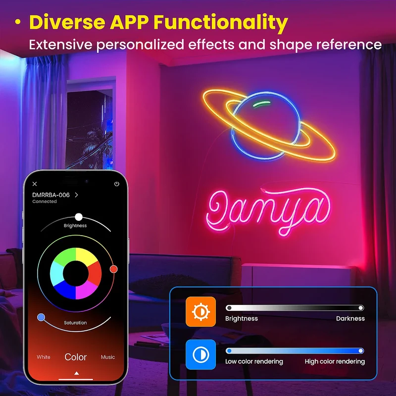 RGB Flexible Neon Strip Lights with App/Remote Control, Multiple Modes, Music Sync, IP65 Waterproof LED Strip Neon Rope Lamp