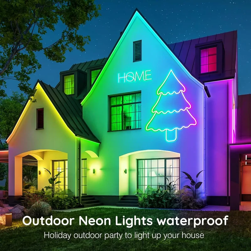 RGB Flexible Neon Strip Lights with App/Remote Control, Multiple Modes, Music Sync, IP65 Waterproof LED Strip Neon Rope Lamp