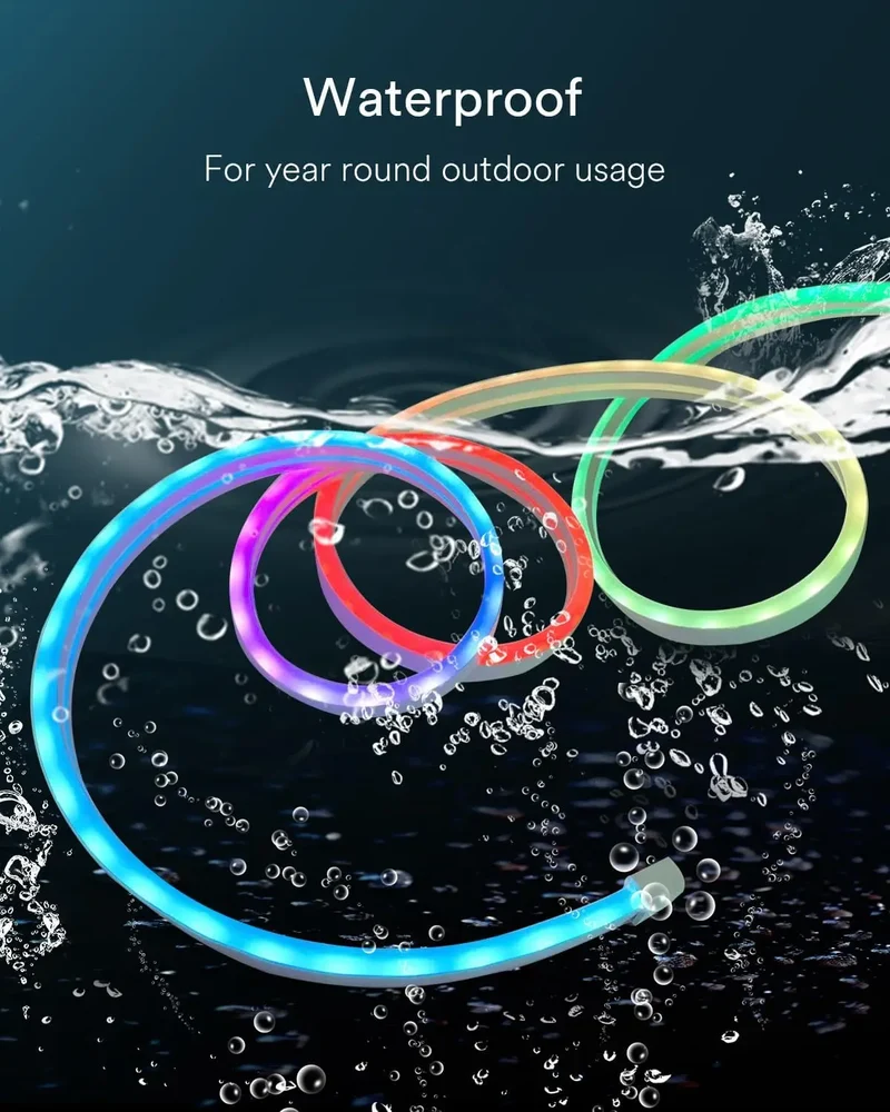 RGB Flexible Neon Strip Lights with App/Remote Control, Multiple Modes, Music Sync, IP65 Waterproof LED Strip Neon Rope Lamp