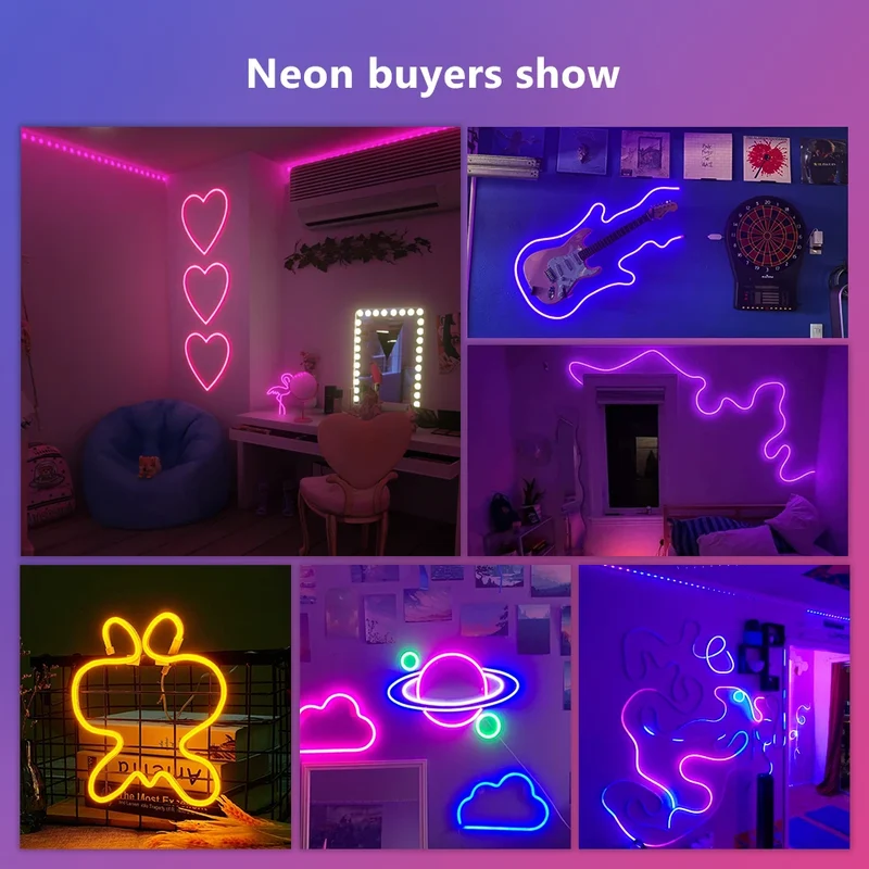 RGB Flexible Neon Strip Lights with App/Remote Control, Multiple Modes, Music Sync, IP65 Waterproof LED Strip Neon Rope Lamp