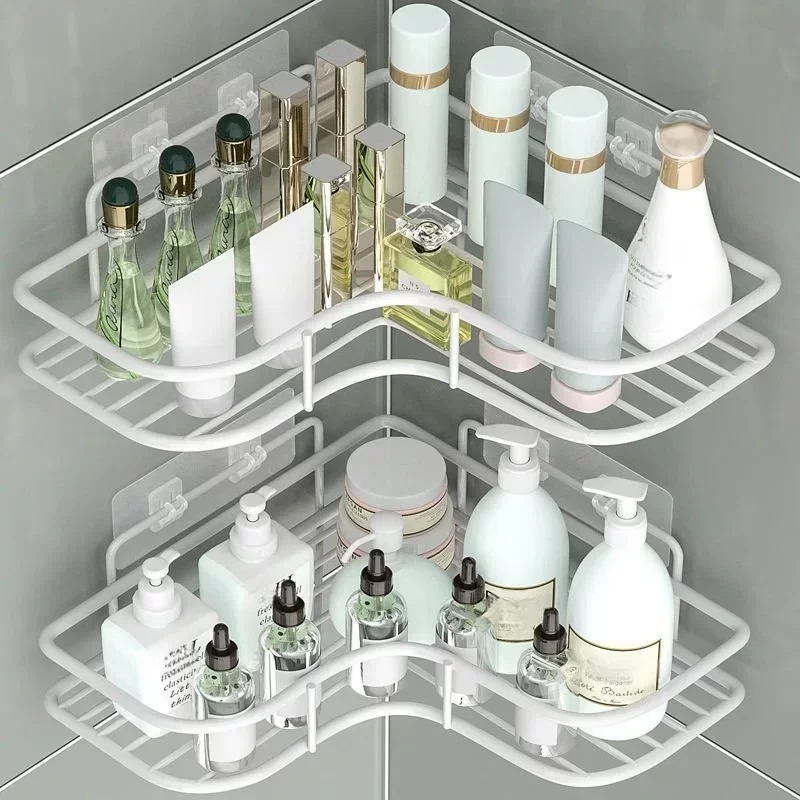 Stainless Steel Corner Shower Rack - Rustproof, Wall-mounted Bathroom Storage Rack for Shampoo, Toner and Cosmetics