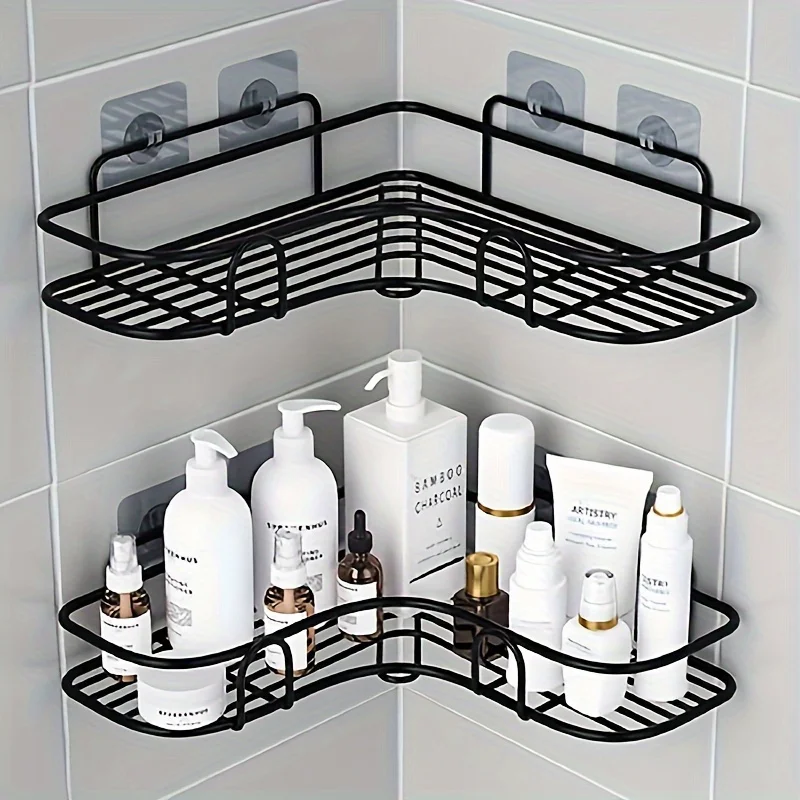 Stainless Steel Corner Shower Rack - Rustproof, Wall-mounted Bathroom Storage Rack for Shampoo, Toner and Cosmetics