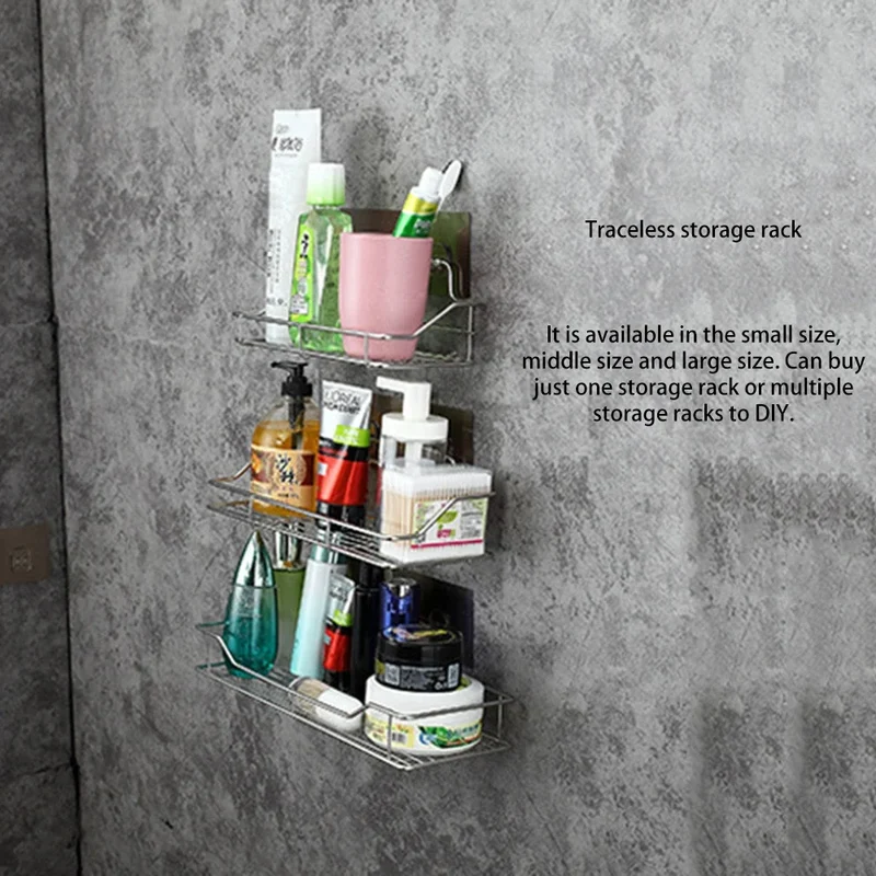 Stainless Steel Bathroom Storage Shower Shelf Punch-Free Kitchen Toilet Wall Hanging Rack Organizer Bathroom Corner Shelves Set