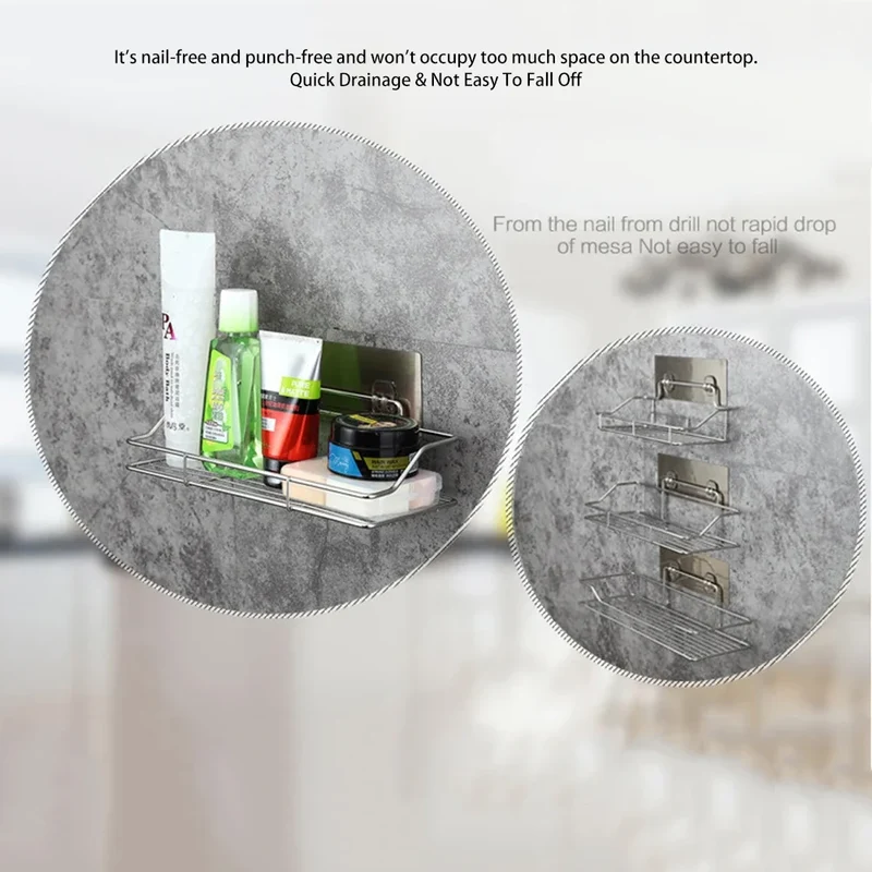 Stainless Steel Bathroom Storage Shower Shelf Punch-Free Kitchen Toilet Wall Hanging Rack Organizer Bathroom Corner Shelves Set