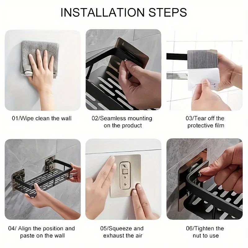 Punch Free Wall Mounted Bathroom Shelf No Drill Shower Shelf Kitchen Storage Organizer Shampoo Rack Makeup Storage Organizer