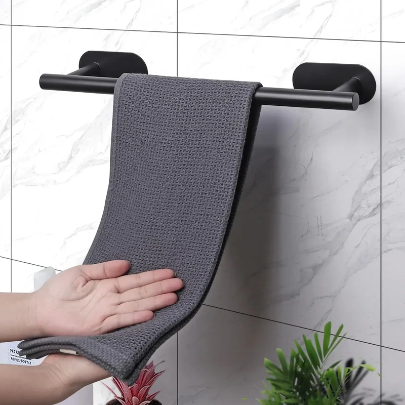 No Drilling Stainless Steel Towel Bar Paper Holder Self-adhesive Towel Ring Robe Hook Matte Black Silver Bathroom Accessory Set