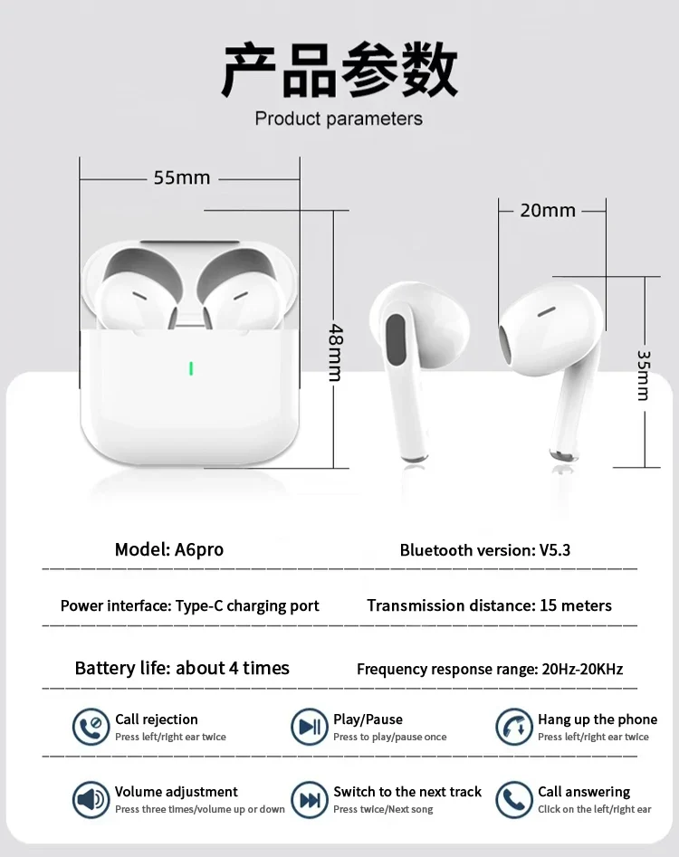 New Air Pro True Wireless Bluetooth Earphones Headphones HiFi Sound Latency ANC Noise Reduction Earbuds for IPhone Android