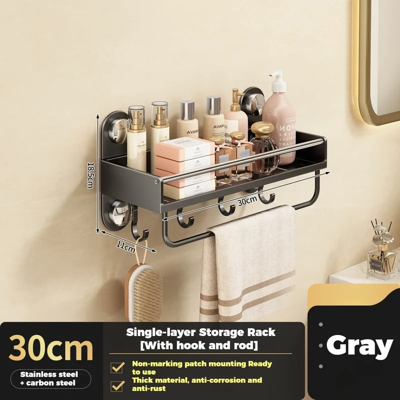 No Drill Bathroom Rack Bathroom Shelf Toilet Stainless Steel and Carbon Steel Hanging Rack Bathroom Organizer Hang On The Wall