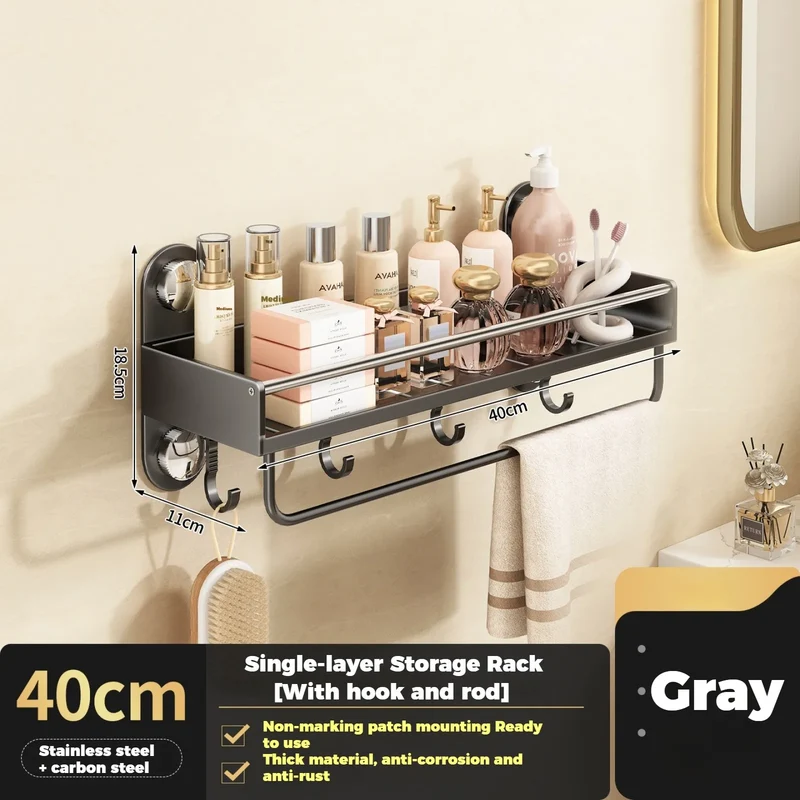 No Drill Bathroom Rack Bathroom Shelf Toilet Stainless Steel and Carbon Steel Hanging Rack Bathroom Organizer Hang On The Wall