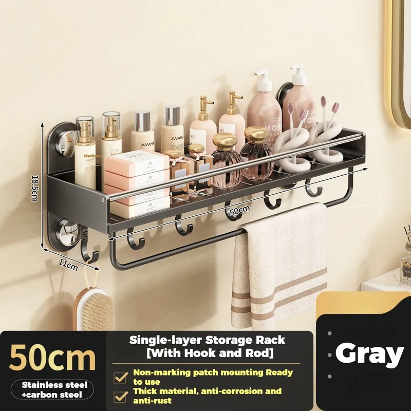 No Drill Bathroom Rack Bathroom Shelf Toilet Stainless Steel and Carbon Steel Hanging Rack Bathroom Organizer Hang On The Wall