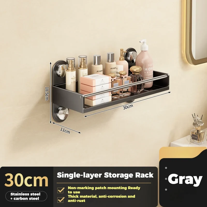No Drill Bathroom Rack Bathroom Shelf Toilet Stainless Steel and Carbon Steel Hanging Rack Bathroom Organizer Hang On The Wall
