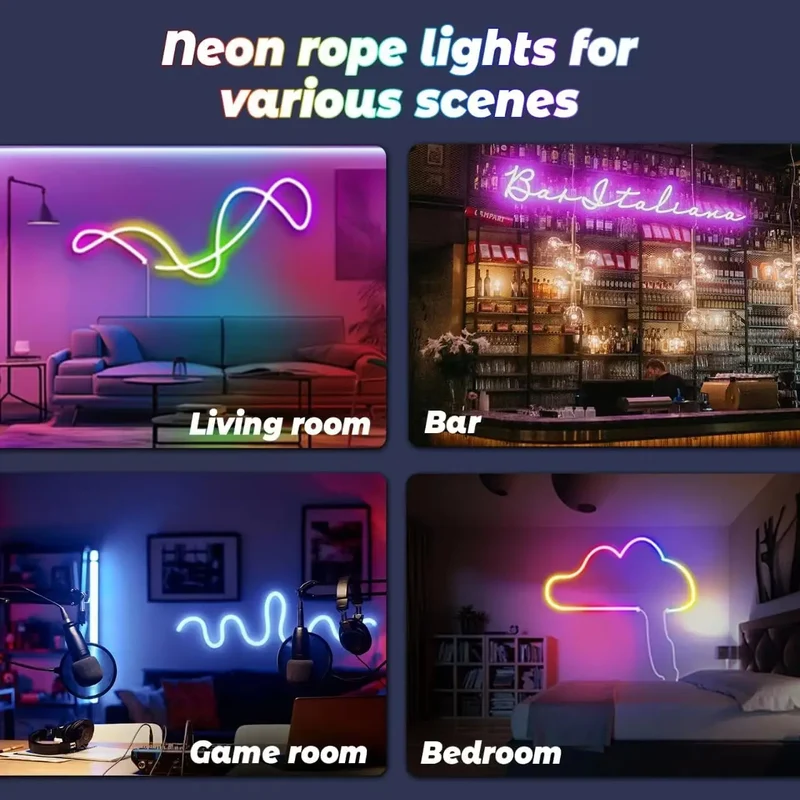 Neon Rope Lights,Flexible Led Rope Lights Control with App/Remote,Multiple Modes Rope Lights,IP65 Outdoor RGB Led Neon Lights Wa