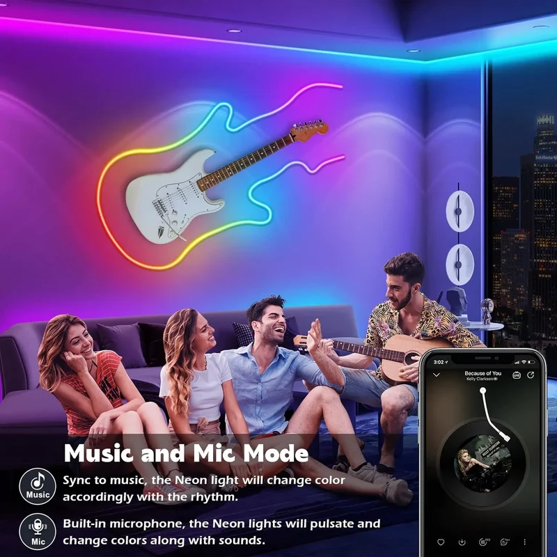 Neon Rope Lights,Flexible Led Rope Lights Control with App/Remote,Multiple Modes Rope Lights,IP65 Outdoor RGB Led Neon Lights Wa
