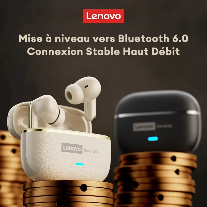 Lenovo LE208 TWS Bluetooth 6.0 Wireless Leather Earphones Stereo ENC Noise Cancelling Headphone 38ms Low Latency Gaming Headset