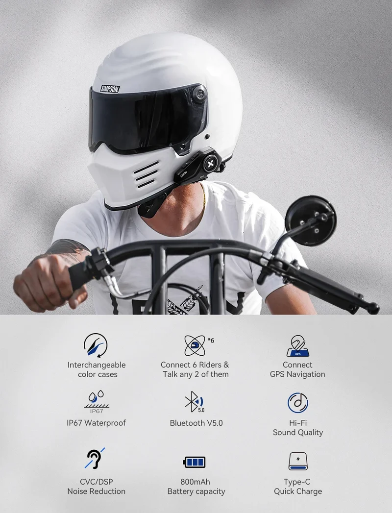 Lexin G2P Motorcycle Intercom Helmet Bluetooth Headsets,Handsfree Communicator Up to 6 Riders Interphone with FM Radio